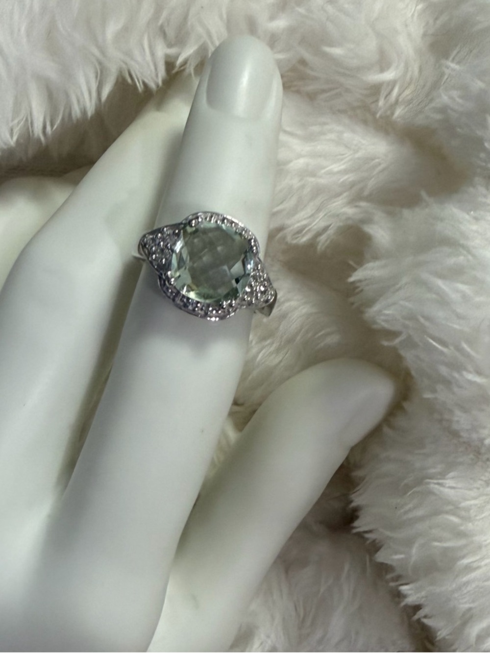 Genuine Green Amethyst and White Topaz Ring Sterling Silver Size 8 - Picture 8 of 9